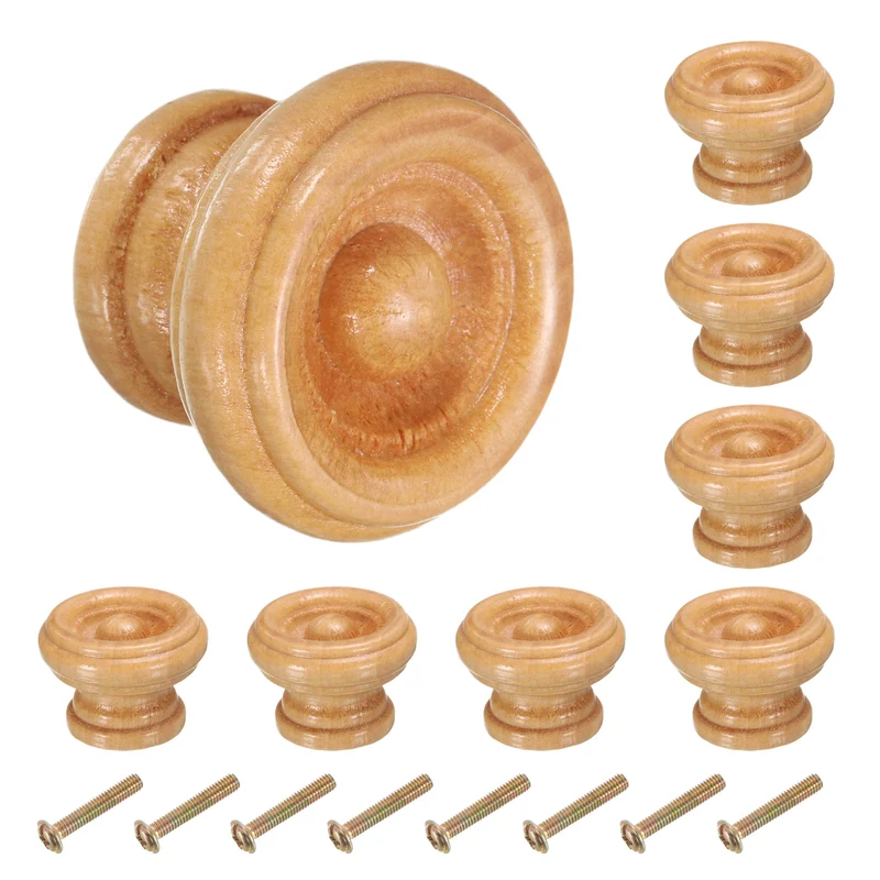 8pcs Wooden Knobs 37mm/1.5" Mushroom Shape Single Hole Drawer Light Brown