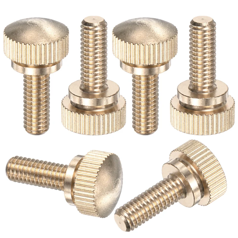 6-Pack Knurled Thumb Screws, M6x16mm Solid Brass Knobs Bolts
