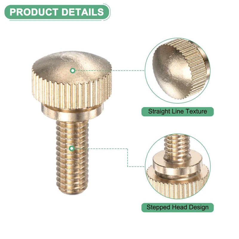 6-Pack Knurled Thumb Screws, M6x16mm Solid Brass Knobs Bolts