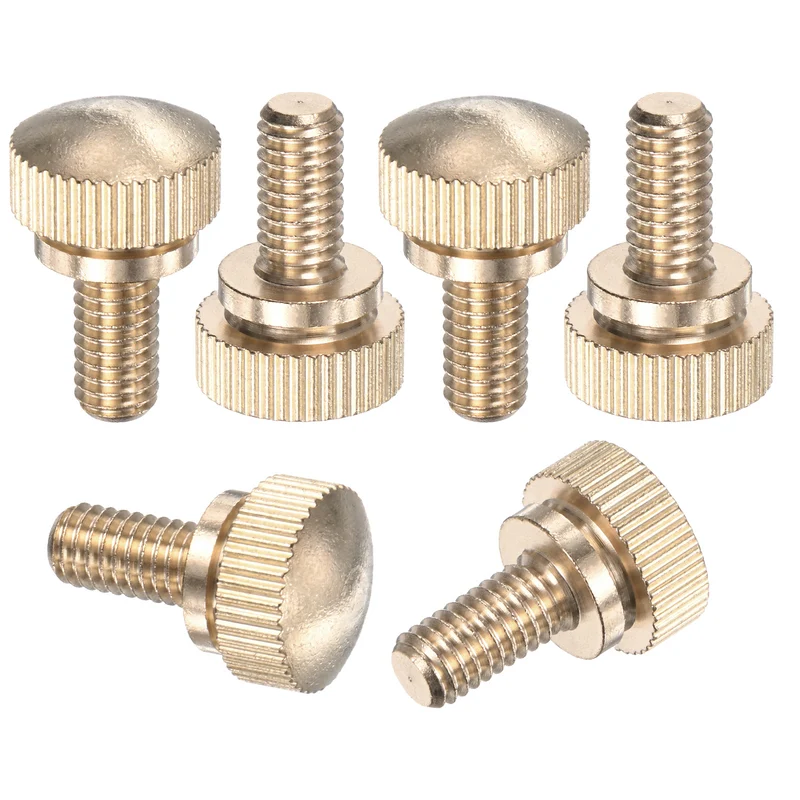 6-Pack Knurled Thumb Screws, M6x12mm Solid Brass Knobs Bolts