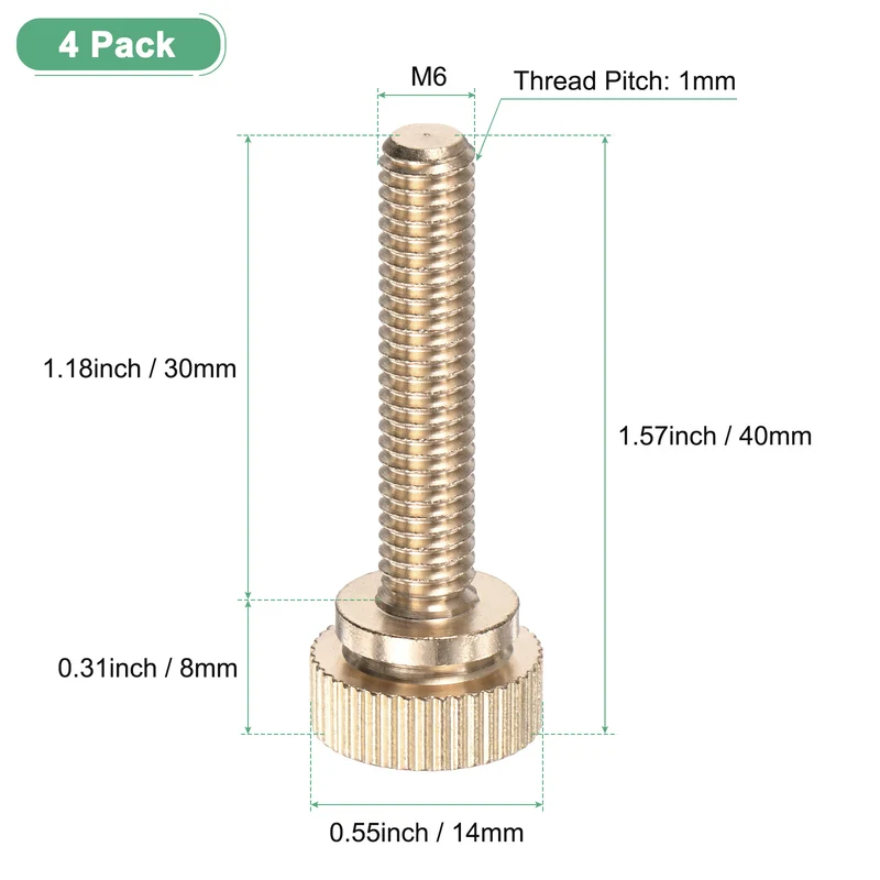 4-Pack Knurled Thumb Screws, M6x30mm Solid Brass Knobs Bolts