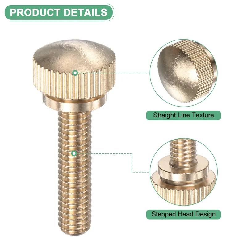 4-Pack Knurled Thumb Screws, M6x25mm Solid Brass Knobs Bolts