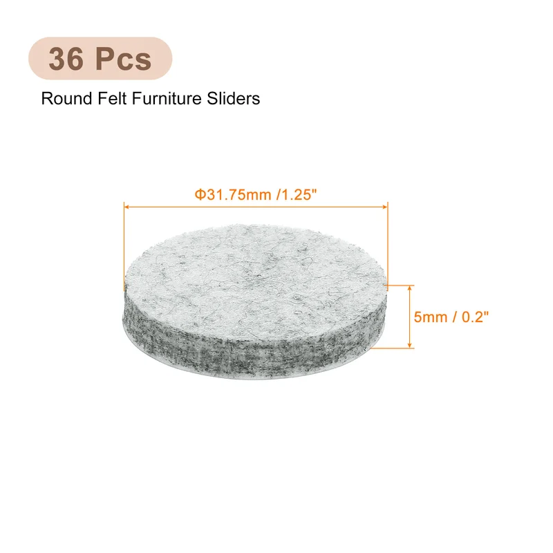 Furniture Sliders, 36Pcs 1.25" - Self Adhesive Felt Furniture Pads (Gray)