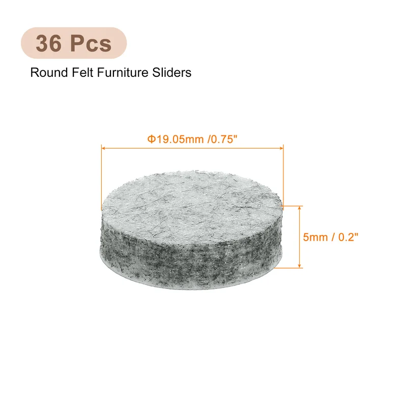 Furniture Sliders, 36Pcs 0.75" - Self Adhesive Felt Furniture Pads (Gray)