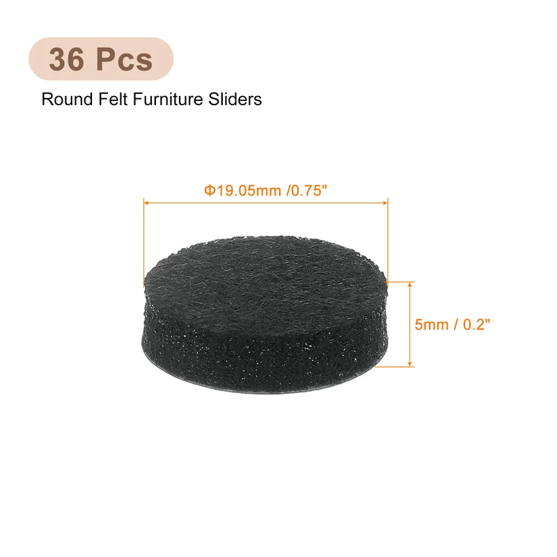 36Pcs Furniture Sliders 0.75" Self Adhesive Felt Furniture Pads (Black)