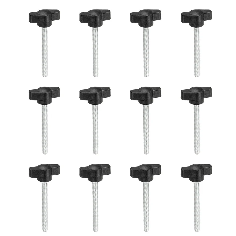 12 Pcs M5 x 50mm Tee Thumb Screws, 27mm Width Carbon Steel Tee Wing Knobs Screws