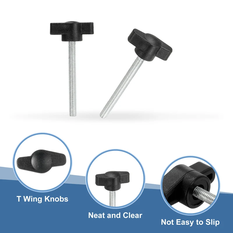 12 Pcs M5 x 50mm Tee Thumb Screws, 27mm Width Carbon Steel Tee Wing Knobs Screws
