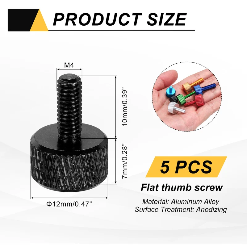5Pcs M4x10mm Flat Head Knurled Thumb Screws for Graphics Card Black