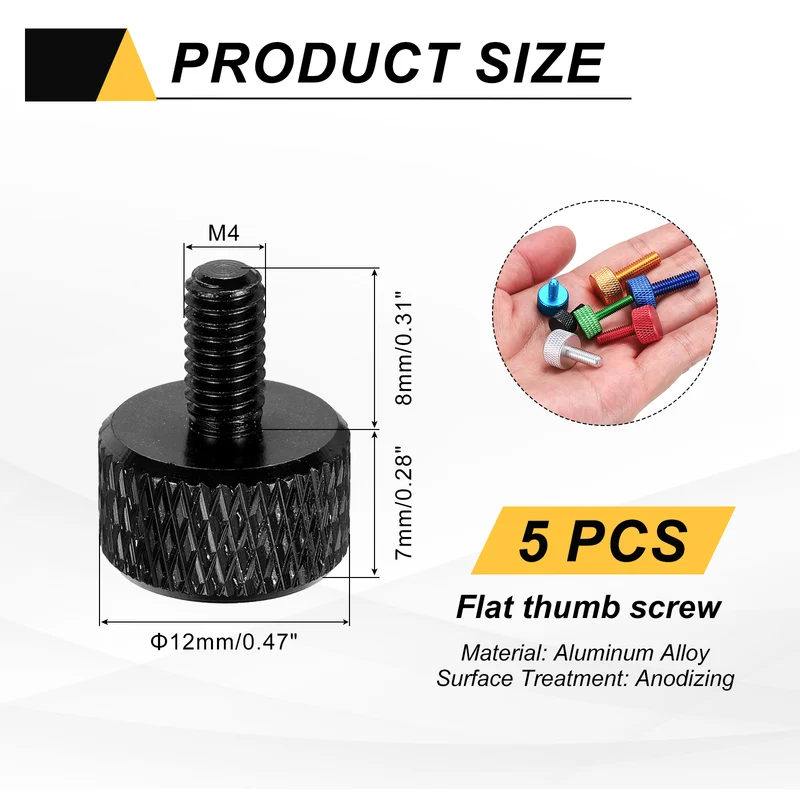 5Pcs M4x8mm Flat Head Knurled Thumb Screws for Graphics Card Black