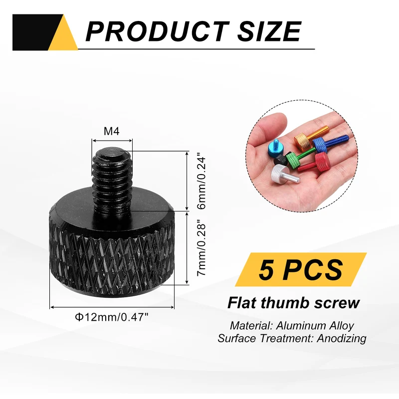 5Pcs M4x6mm Flat Head Knurled Thumb Screws for Graphics Card Black