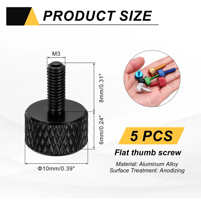 5Pcs M3x8mm Flat Head Knurled Thumb Screws for Graphics Card Black