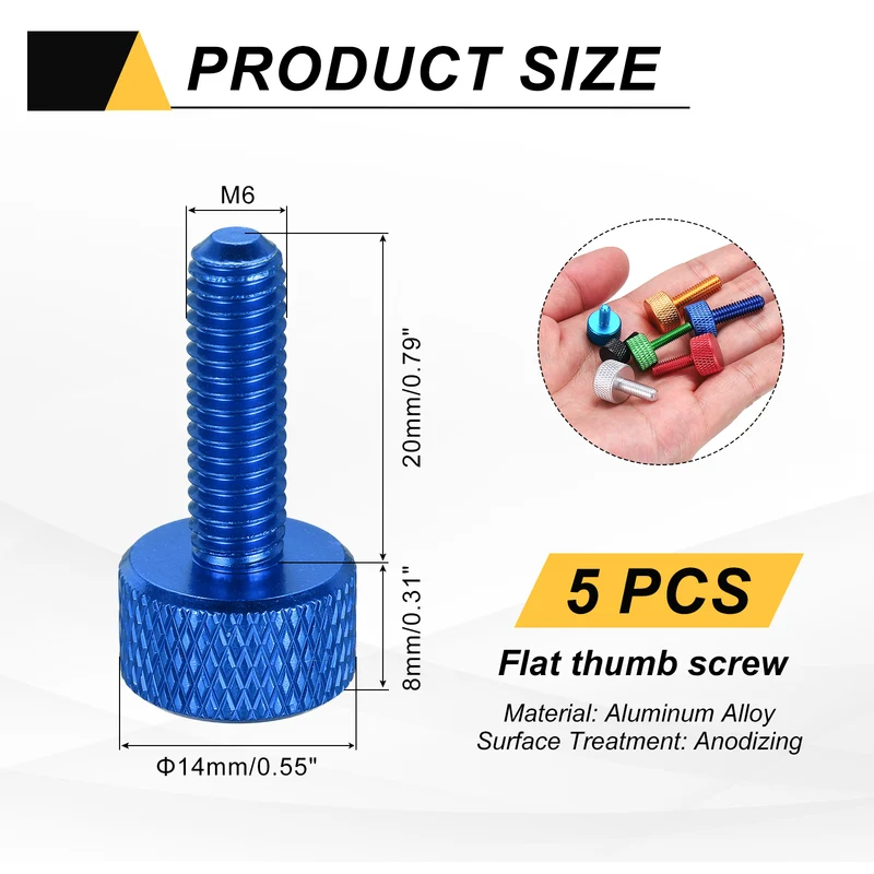 5Pcs M6x20mm Flat Head Knurled Thumb Screws for Graphics Card Dark Blue