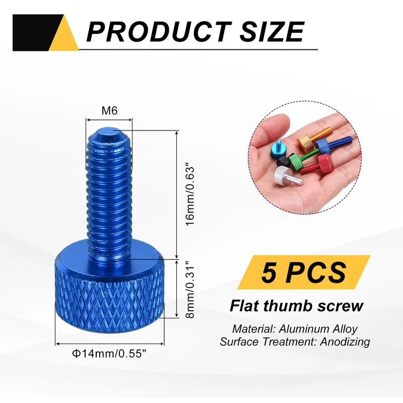 5Pcs M6x16mm Flat Head Knurled Thumb Screws for Graphics Card Dark Blue