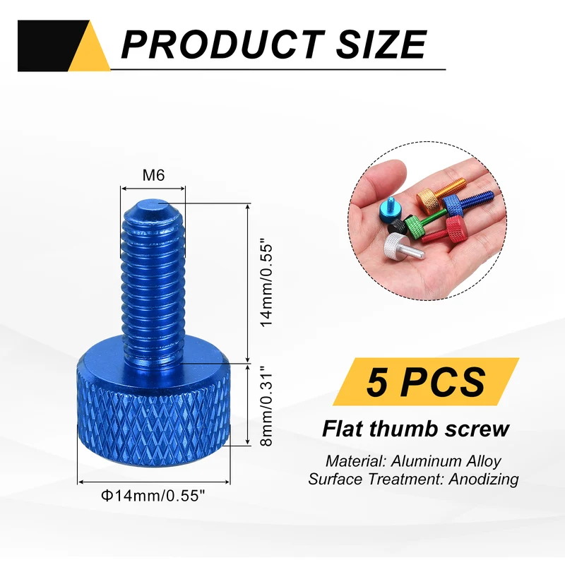 5 Pcs M6x14mm Flat Head Knurled Thumb Screws for Graphics Card, Dark Blue