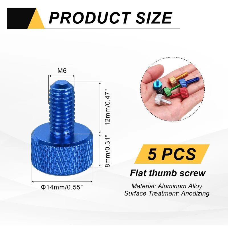 5 Pcs M6x12mm Flat Head Knurled Thumb Screws for Graphics Card, Dark Blue