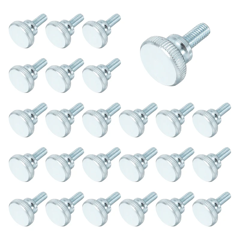 26 Pcs M6x10mm Zinc Plated Flat Knurled Fully Threaded Thumb Screws