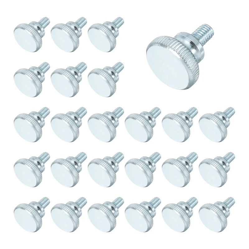 26 Pcs M6x8mm Zinc Plated Flat Knurled Fully Threaded Thumb Screws