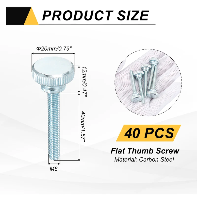 40 Pcs M5x40mm Zinc Plated Flat Knurled Fully Threaded Thumb Screws