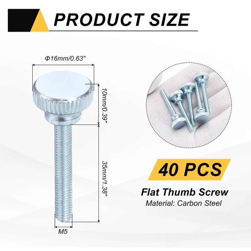 40 Pcs M5x35mm Zinc Plated Flat Knurled Fully Threaded Thumb Screws