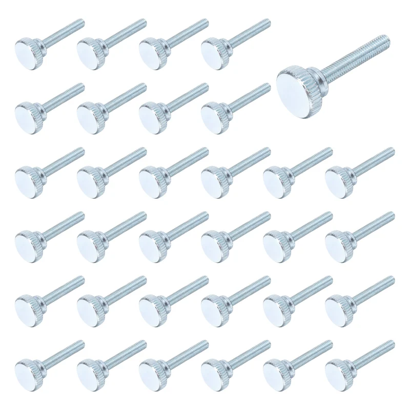 40 Pcs M5x30mm Zinc Plated Flat Knurled Fully Threaded Thumb Screws