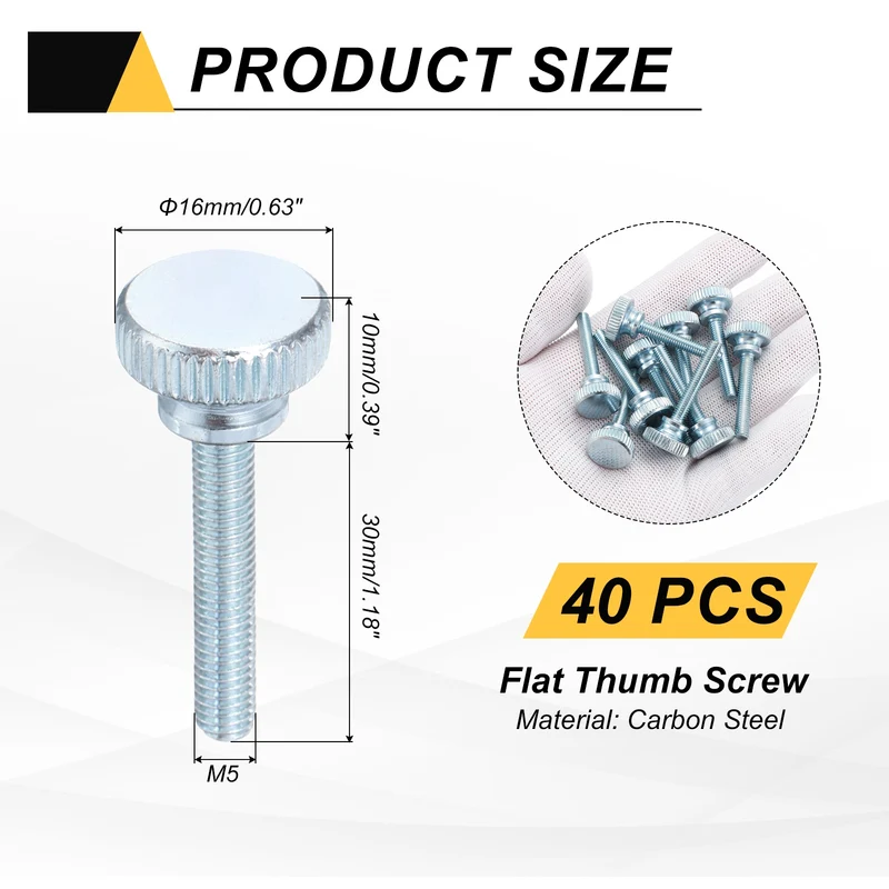 40 Pcs M5x30mm Zinc Plated Flat Knurled Fully Threaded Thumb Screws