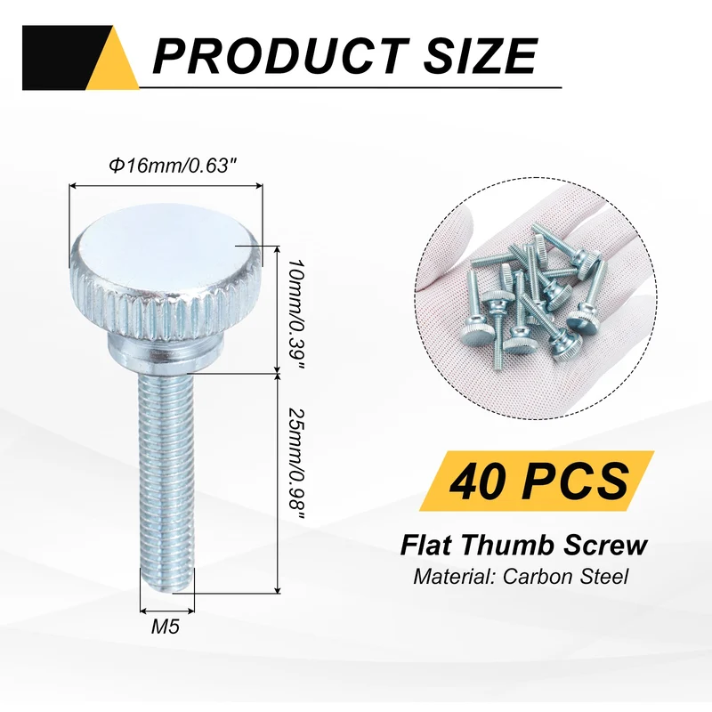 40 Pcs M5x25mm Zinc Plated Flat Knurled Fully Threaded Thumb Screws