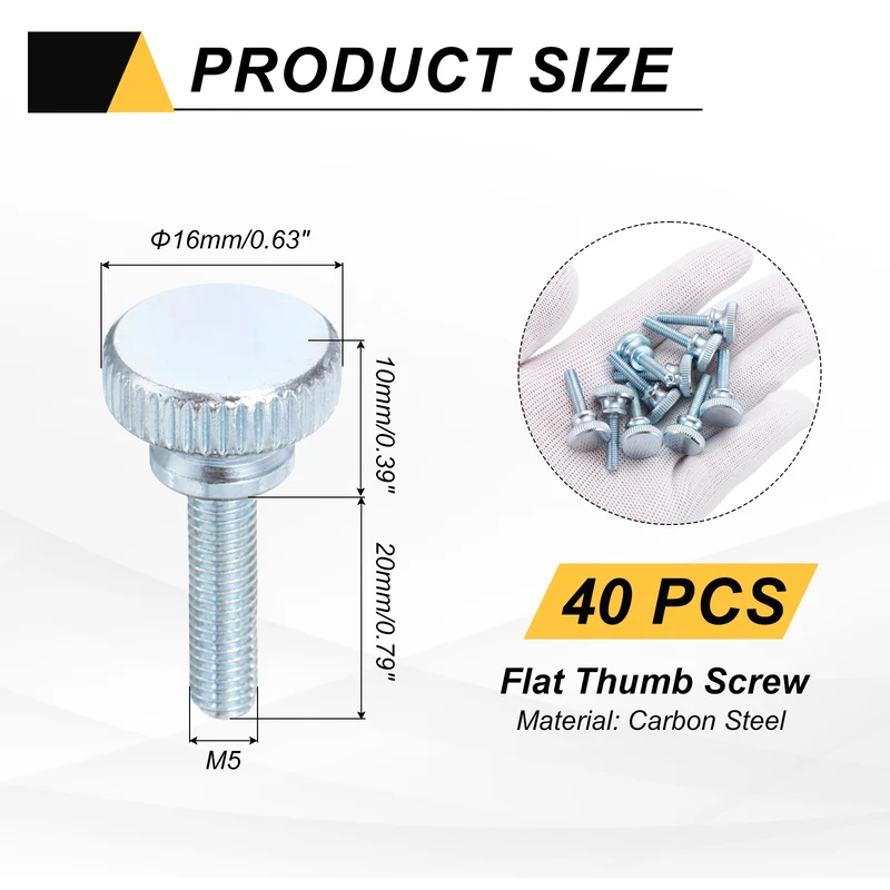 40 Pcs M5x20mm Zinc Plated Flat Knurled Fully Threaded Thumb Screws