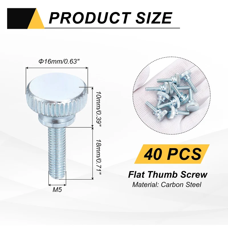 40 Pcs M5x18mm Zinc Plated Flat Knurled Fully Threaded Thumb Screws