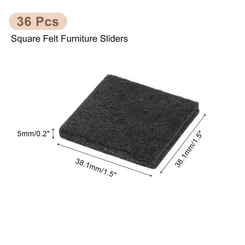 Furniture Pads, 36Pcs 1.5" - Square Self Adhesive Felt Furniture Pads, Floor Protectors for Furniture Feet Chairs Legs Hardwood Floors (Black)