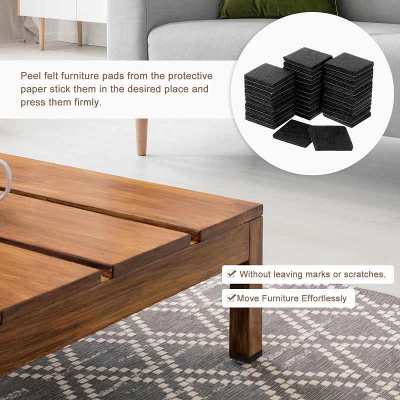 Furniture Pads, 36Pcs 1.5" - Square Self Adhesive Felt Furniture Pads, Floor Protectors for Furniture Feet Chairs Legs Hardwood Floors (Black)