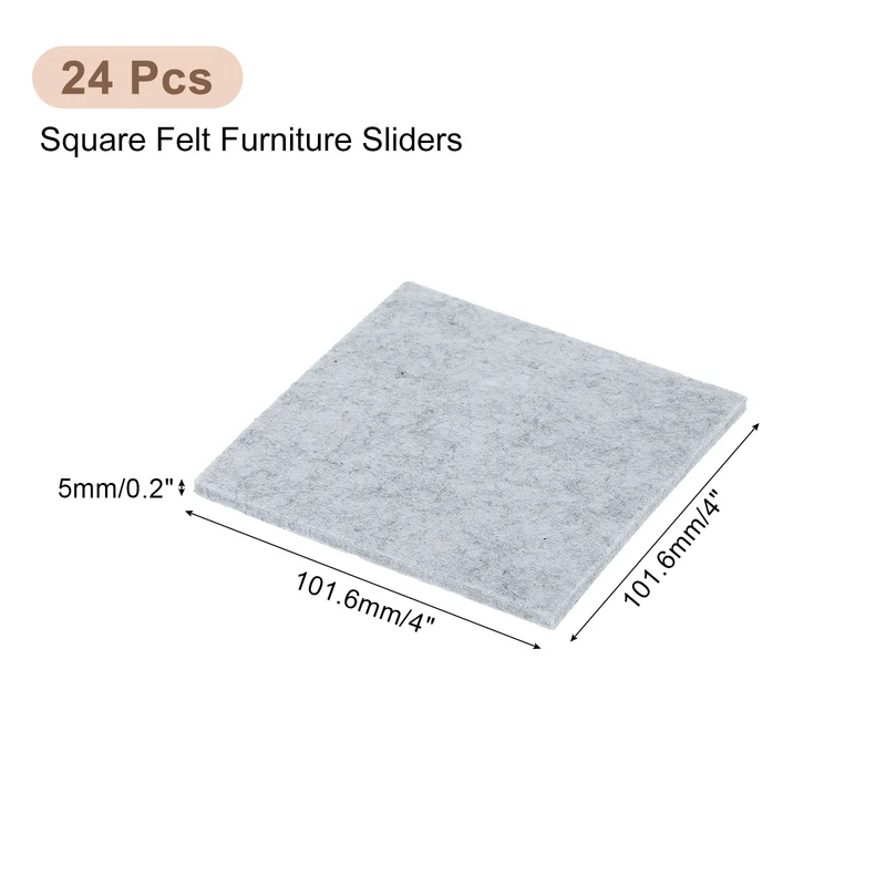 Furniture Pads, 24Pcs 4" Square Self Adhesive Felt Furniture Pads (Gray)