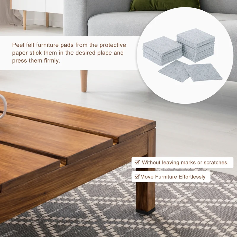 Furniture Pads, 24Pcs 4" Square Self Adhesive Felt Furniture Pads (Gray)