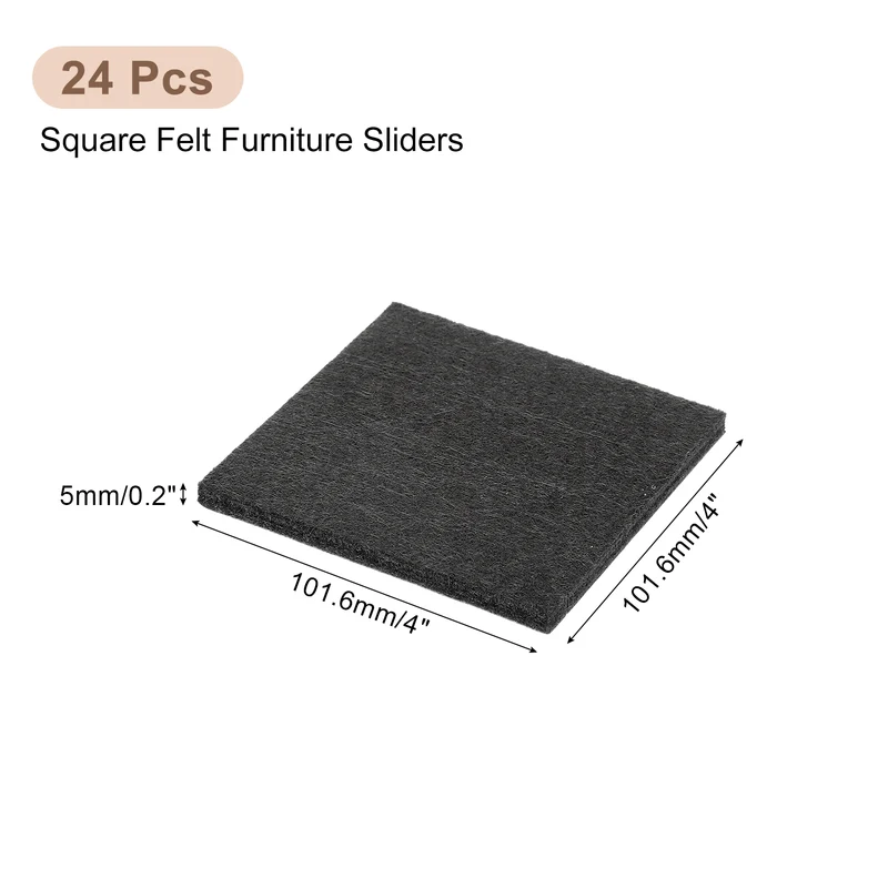 24Pcs Furniture Pads 4" Square Self Adhesive Felt Furniture Pads Black
