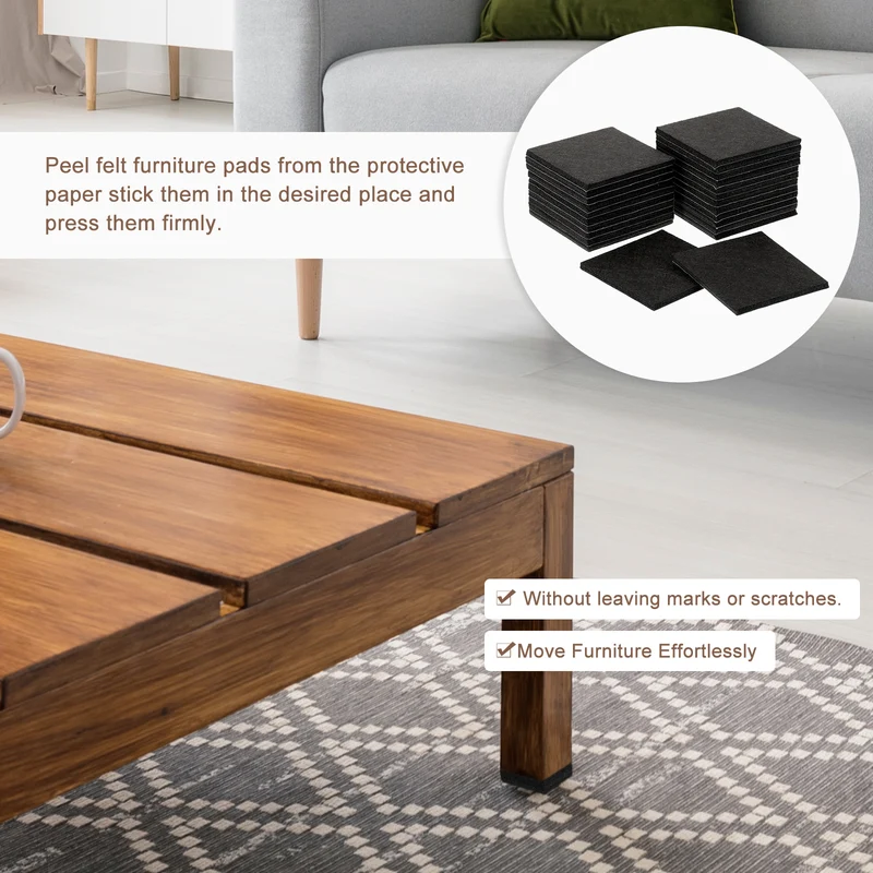 Furniture Pads, 24Pcs 3" Square Self Adhesive Felt Furniture Pads (Black)