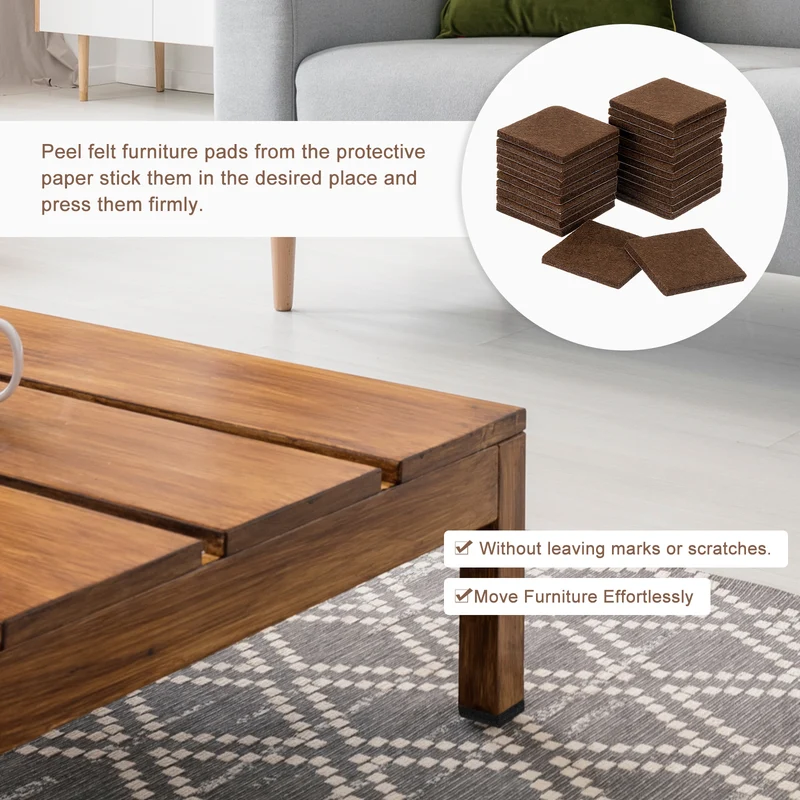 Furniture Pads, 24Pcs 2" Square Self Adhesive Felt Furniture Pads (Brown)