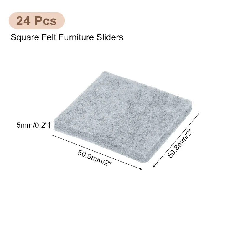 Furniture Pads, 24Pcs 2" Square Self Adhesive Felt Furniture Pads (Gray)