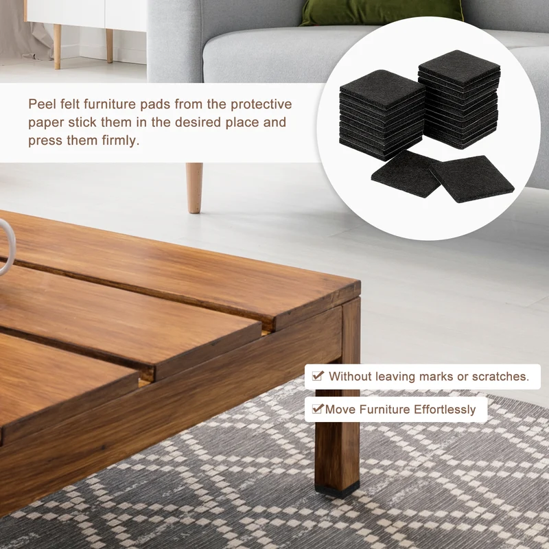 24Pcs Furniture Pads 2" Square Self Adhesive Felt Furniture Pads Black