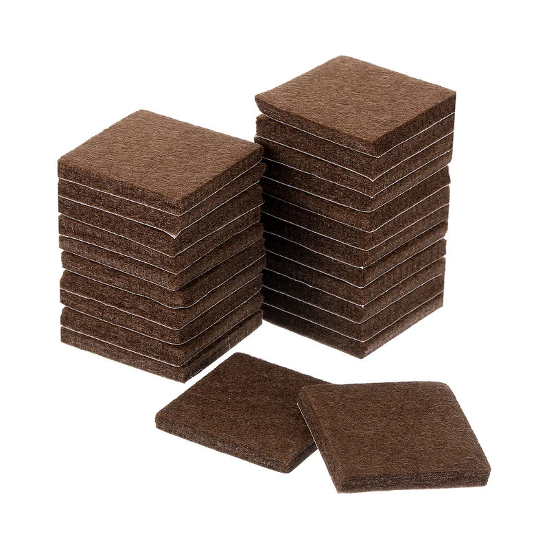 24Pcs Furniture Pads 1.5" Square Self Adhesive Felt Furniture Pads Brown