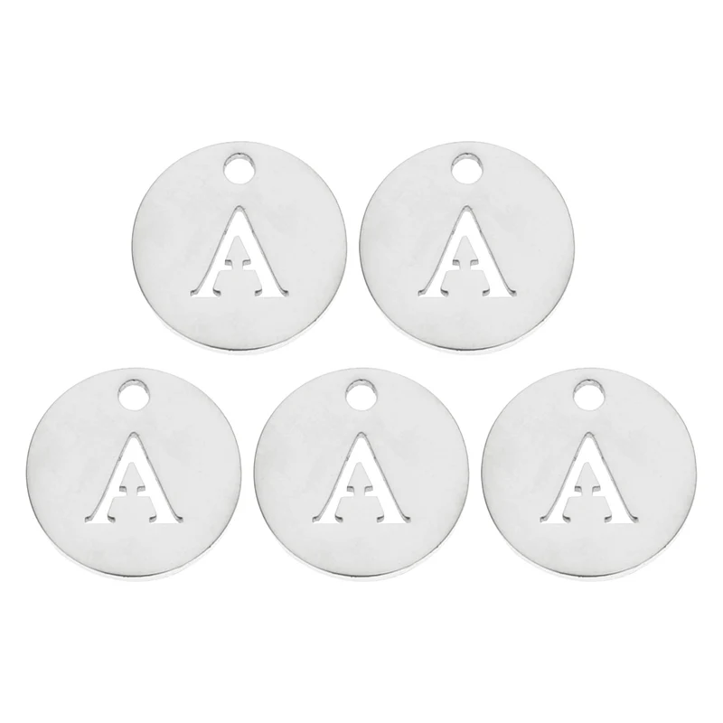 Alphabet Letter Charm Letter a 12mm(1/2") Round Alphabet Charm Silver Tone 5 Pcs