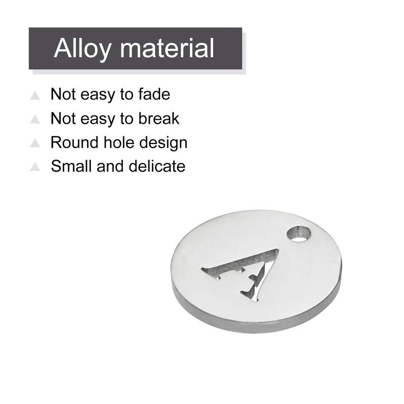 Alphabet Letter Charm Letter a 12mm(1/2") Round Alphabet Charm Silver Tone 5 Pcs
