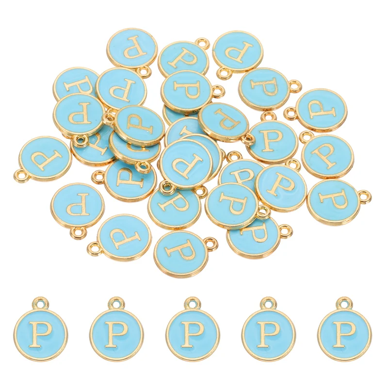 Letter Charm, 30 Pcs Capital Initial Alphabet P Letter Charm for Bracelet, Blue