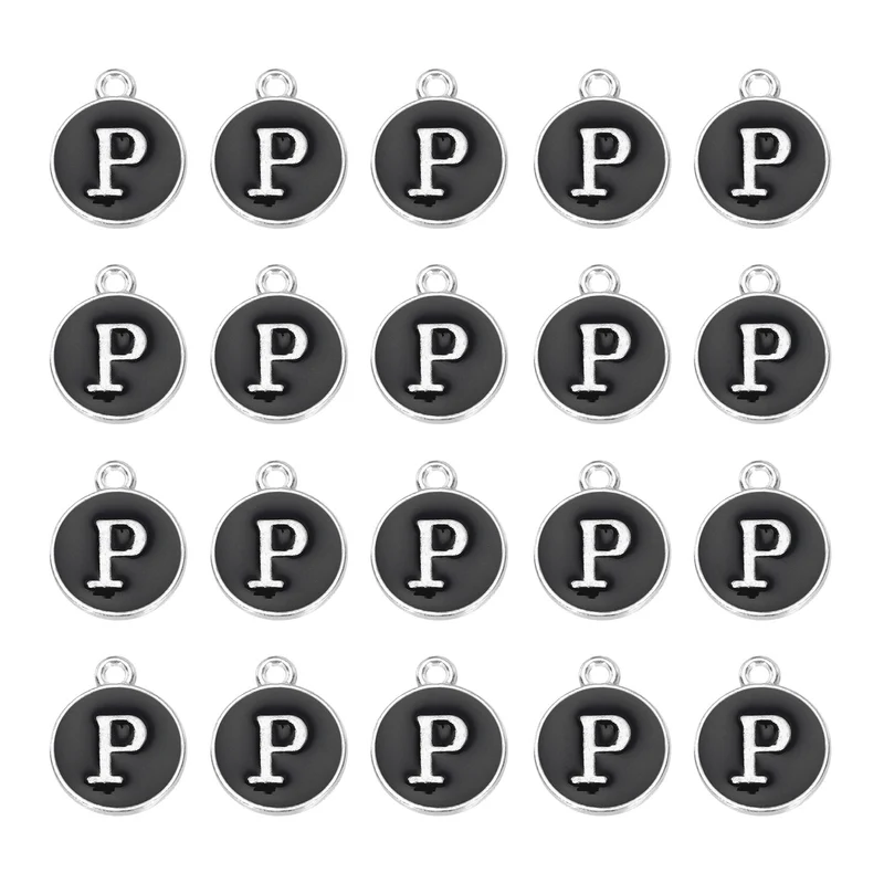 36pcs Letter P Pendants Double Sided Charm Enamel Alphabet Pendant White & Black