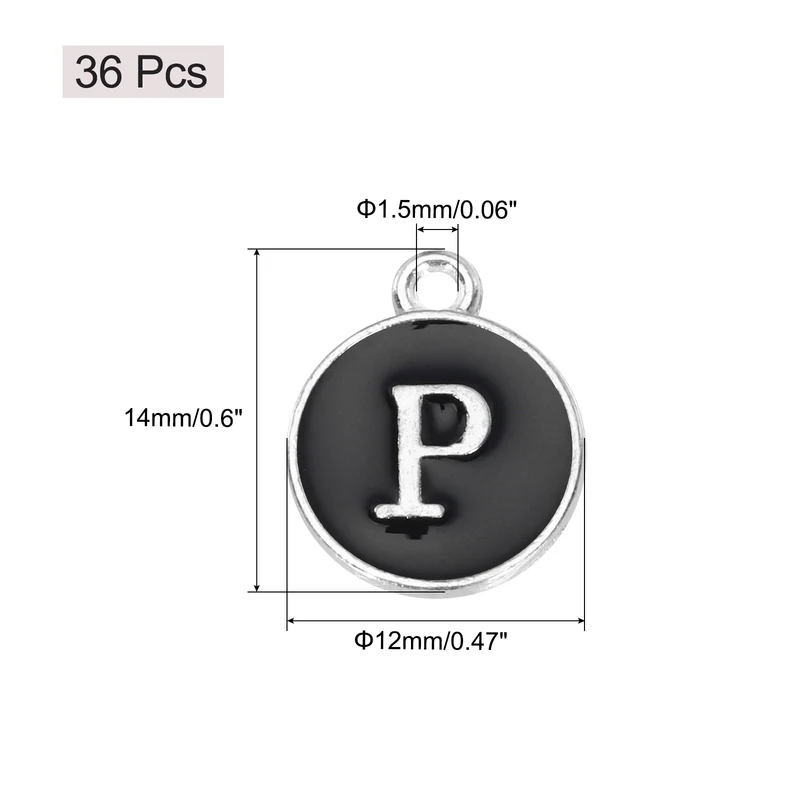 36pcs Letter P Pendants Double Sided Charm Enamel Alphabet Pendant White & Black