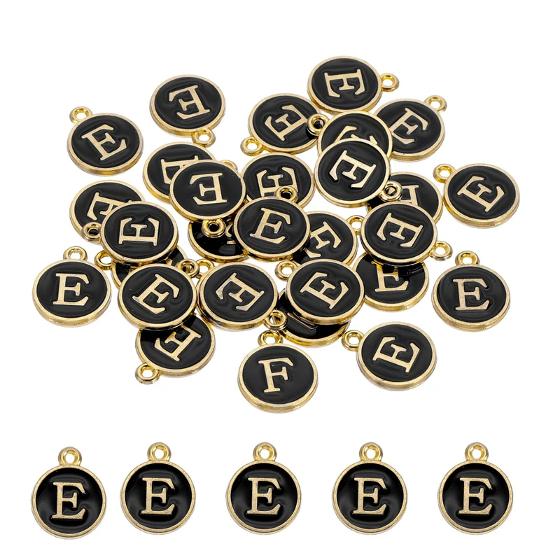 Letter Charm, 30 Pcs Capital Initial Alphabet E Letter Charm for Bracelet, Black