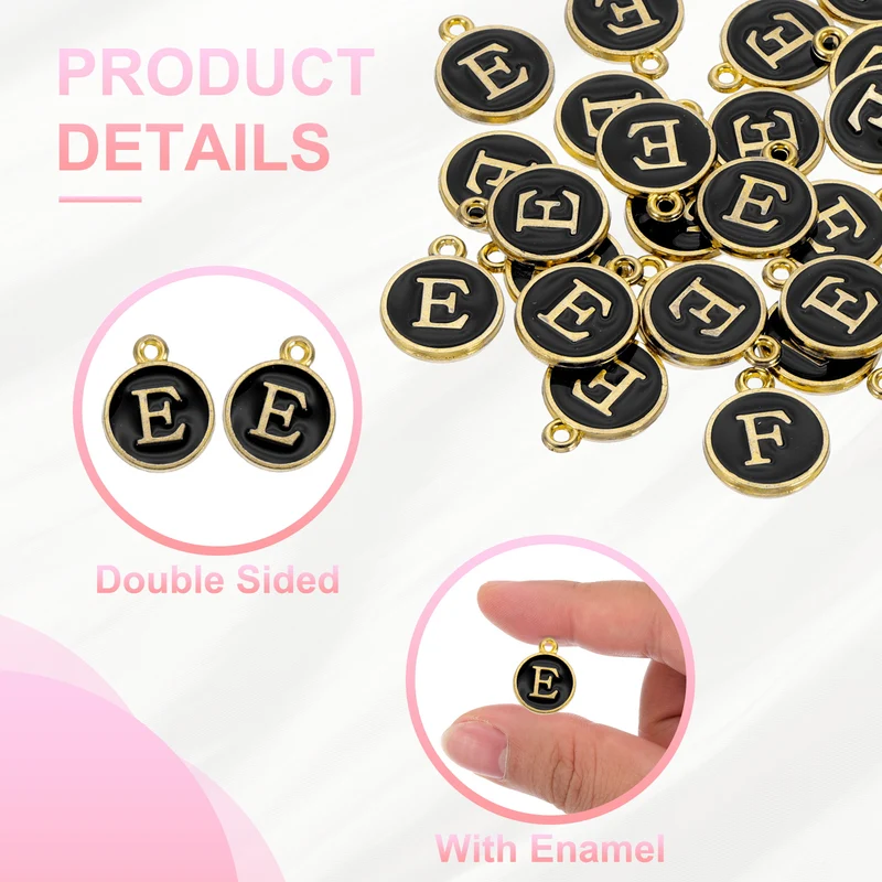 Letter Charm, 30 Pcs Capital Initial Alphabet E Letter Charm for Bracelet, Black