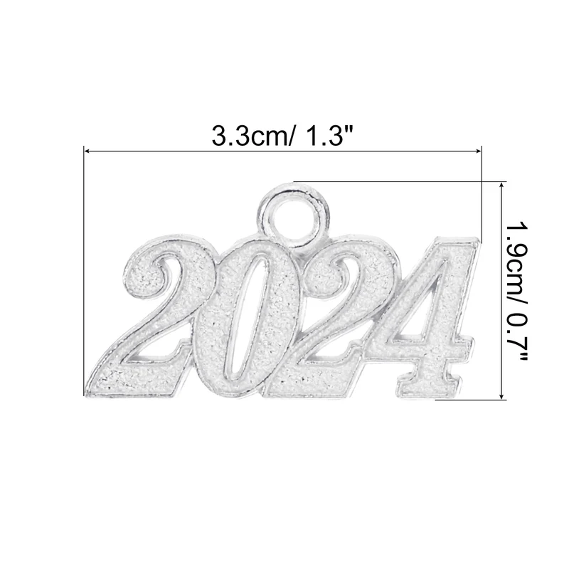 2024 Graduation Tassel Charm, 12 Pcs Alloy 2024 Year Medium Letter Charm, Silver