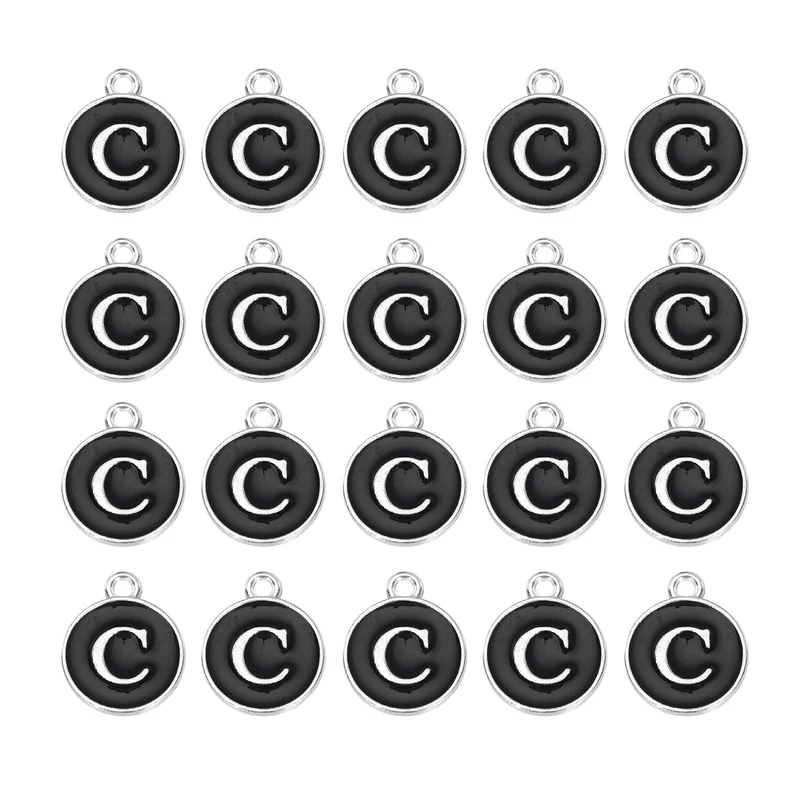 36pcs Letter C Pendants Double Sided Charm Enamel Alphabet Pendant White & Black