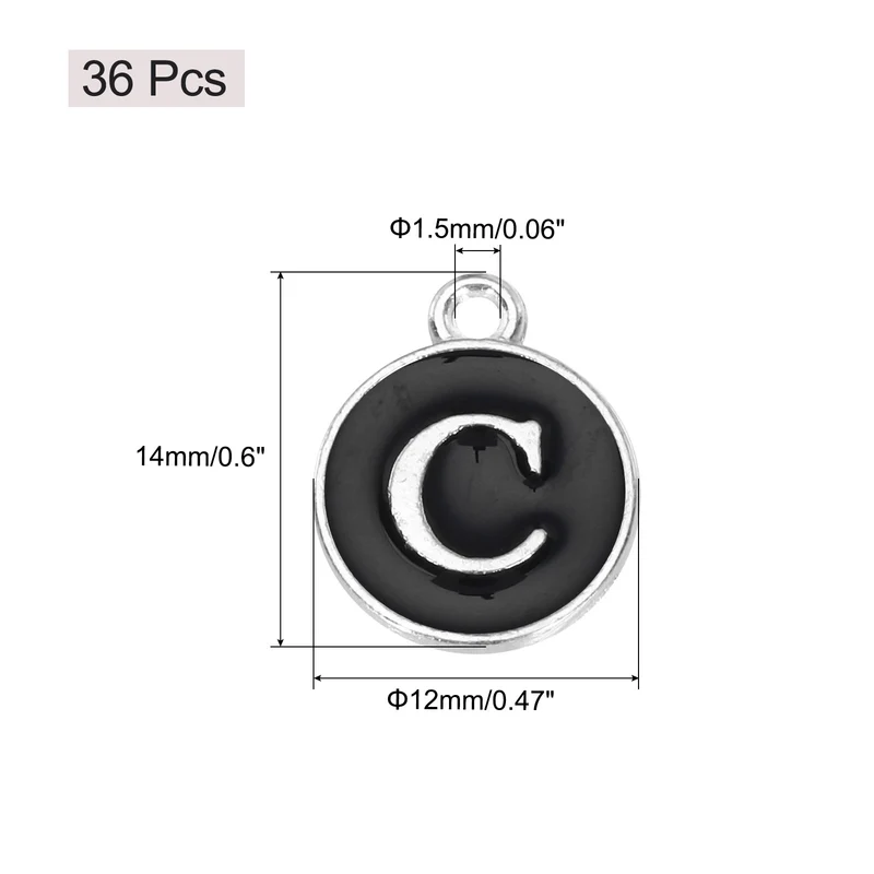 36pcs Letter C Pendants Double Sided Charm Enamel Alphabet Pendant White & Black