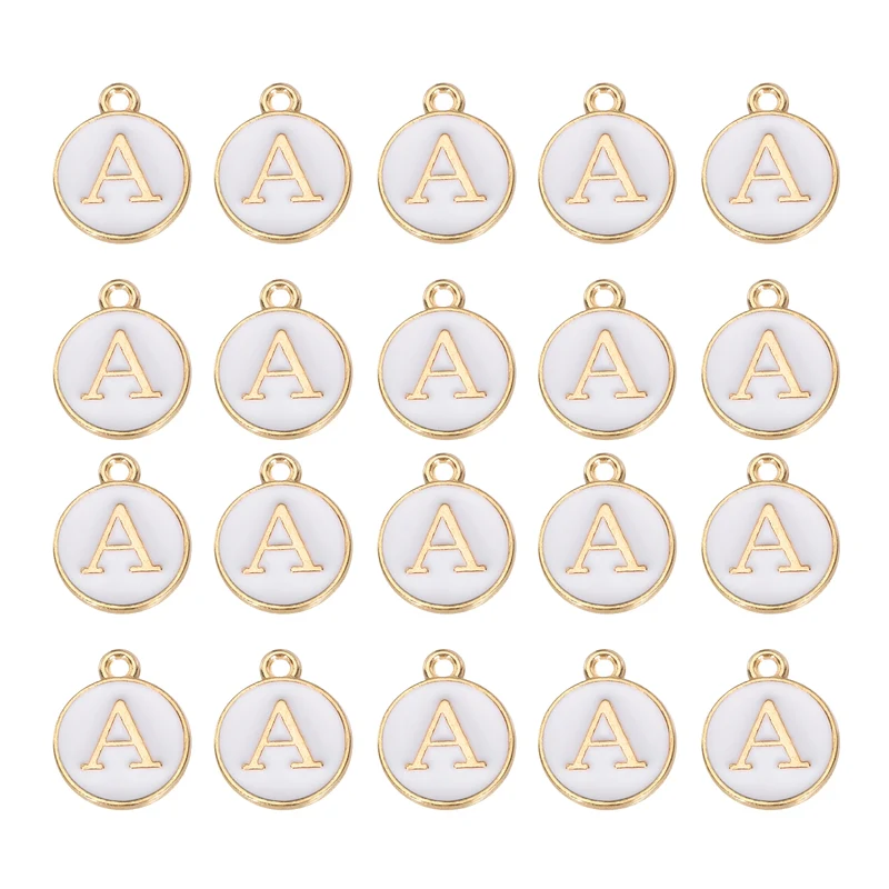 36pcs Letter A Pendants Double Sided Charm Enamel Alphabet Pendant Gold & White