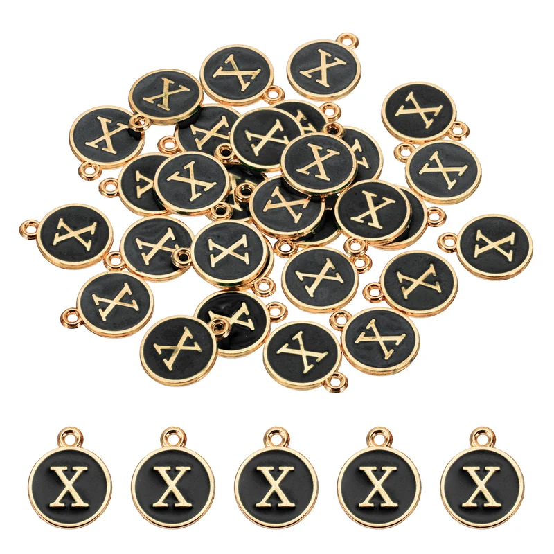 Letter Charm, 30 Pcs Capital Initial Alphabet X Letter Charm for Bracelet, Black